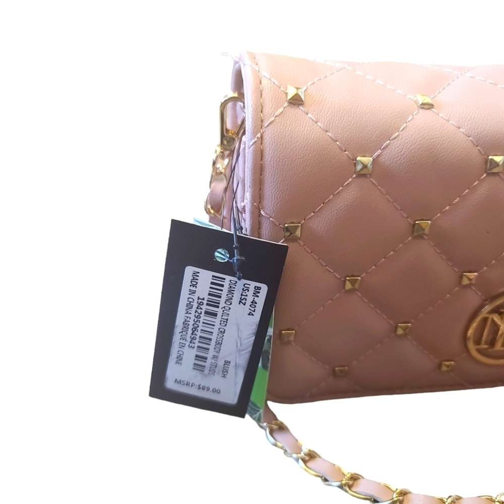 Badgley Mischka Diamond Quilted Blush Crossbody Bag Women's NWT - Picture 4 of 10